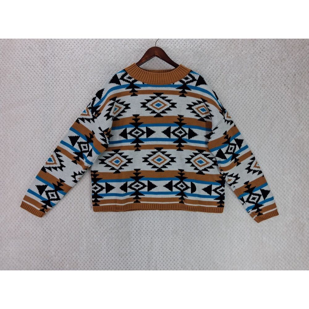 Desert Vibes Geometric Striped Sweater Women's Large Aztec Heavyweight